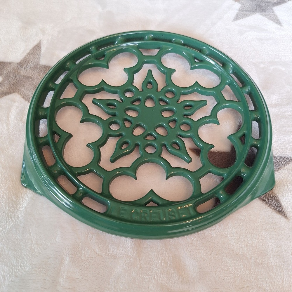 Vintage Cousances Le Creuset Enameled Cast Iron Trivet Hunter Green 8" France